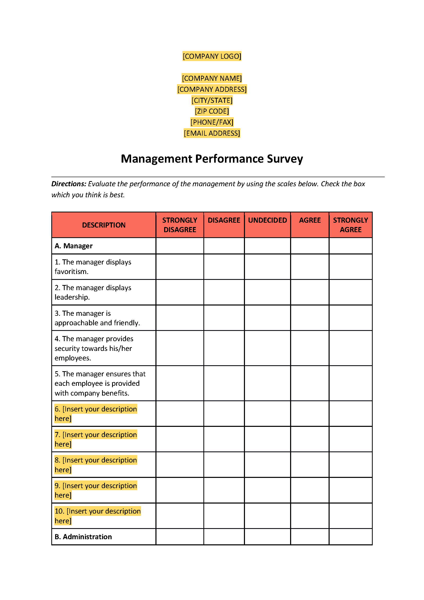 Management Performance Survey
